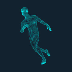 Running Man. Polygonal Design. 3D Model of Man. Geometric Design. Business, Science and Technology Vector Illustration. 3d Polygonal Covering Skin. Human Polygon Body. Human Body Wire Model.  