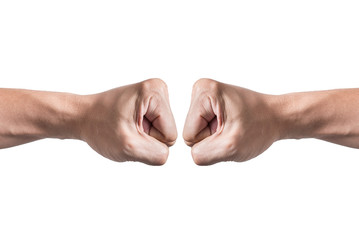 Hands with clenched a fist, isolated on a white background