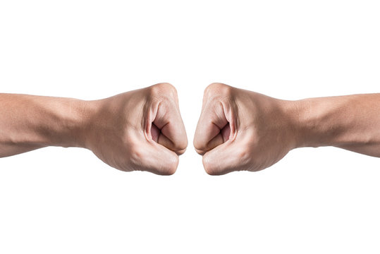 Hands with clenched a fist, isolated on a white background