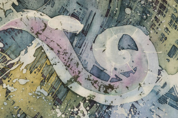 Spiral, fragment, hot batik, background texture, handmade on silk abstract surrealism art