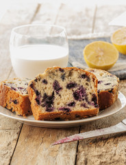 Home baked lemon cake with blueberries