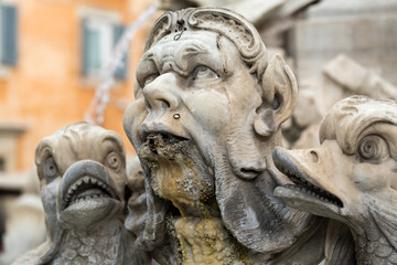 Naklejka premium Close up of Fountain of the Pantheon (Fontana del Pantheon) at Piazza della Rotonda .. Rome, Italy