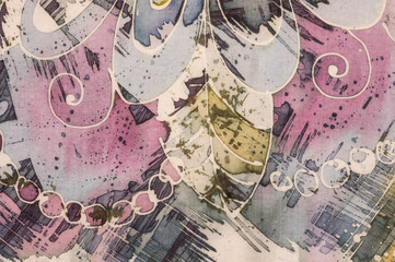 Leaves, fragment, hot batik, background texture, handmade on silk abstract surrealism art