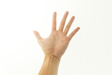 man hand showing two count hand showing five count