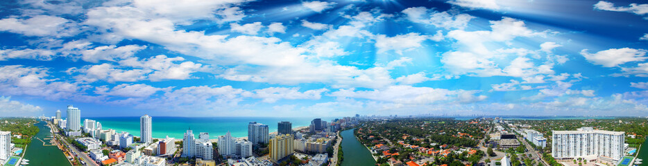 Miami Beach, Florida. Beautiful panoramic aerial view at sunset