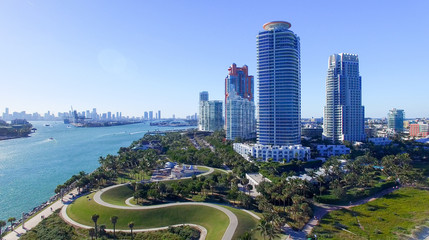 South Pointe Park in Miami Beach, aerial view