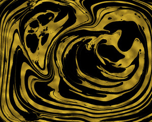 Abstract marbling gold on black background