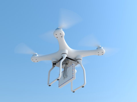 Drone quadcopter carrying mail envelopes