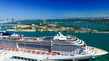 MIAMI - FEBRUARY 27, 2016: Cruise ships in Miami port. The city