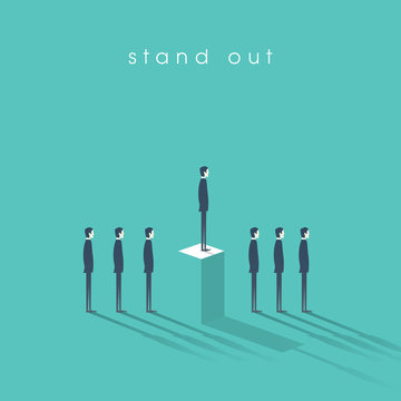 Standing out from the crowd business concept with businessmen in line. Talent or special skills symbol.