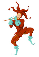 dancing red buffoon with flute