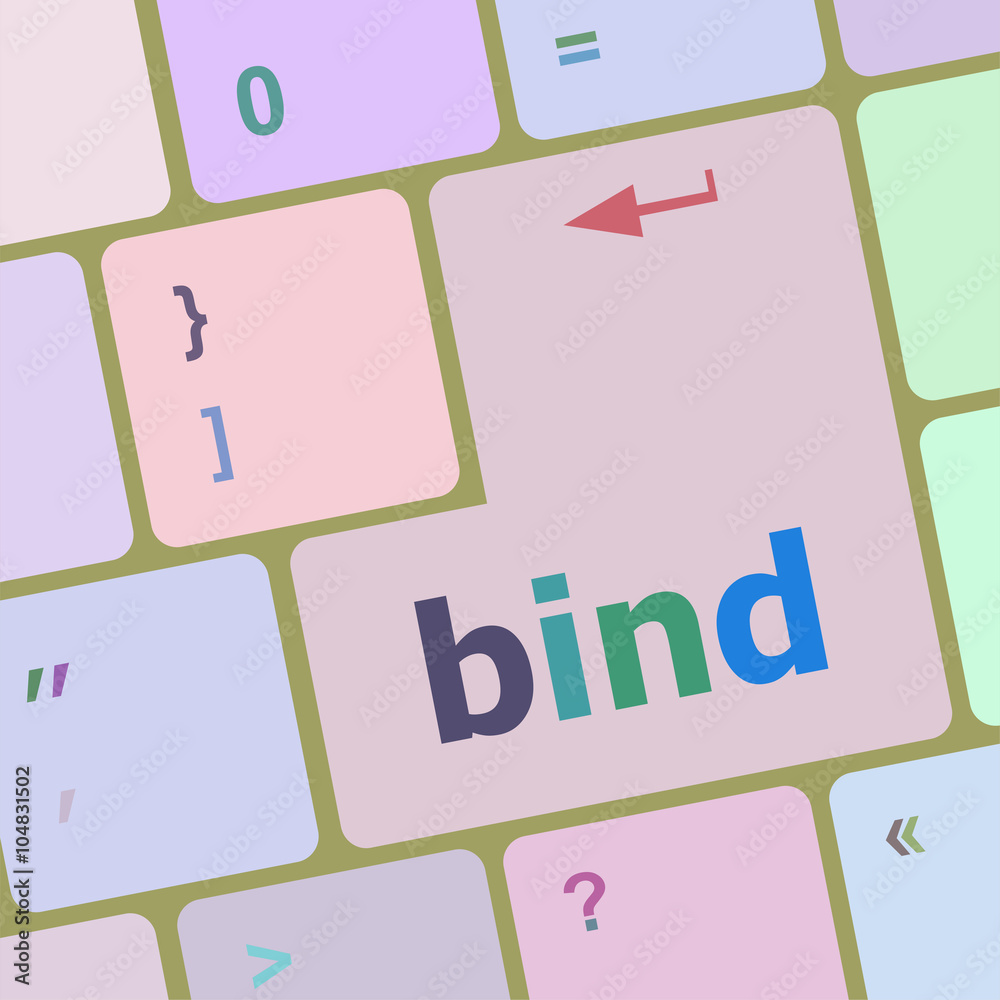 Poster bind word on keyboard key, notebook computer button vector illustration