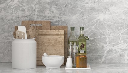 Country kitchen utensils and condiments