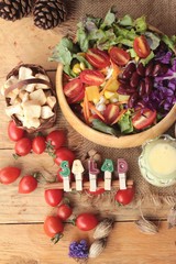 Fresh salad with dressing is a delicious .