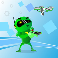 Green Robot Wear Digital Glasses Remote Control Drone