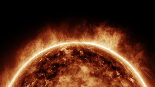 Close up conceptual view of a flaming star or the sun in space