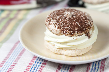 Homemade meringues with cocoa cream