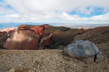 Red Crater, scenic view from top of Tongariro Alpine Crossing, New Zealand