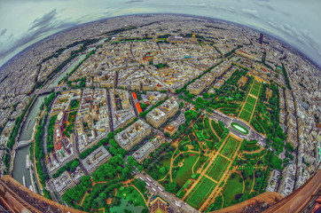 Bird's eye view of the city of Paris ,France ,  photographed from the eiffel tower 