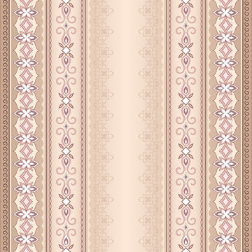 Vintage pink brown seamless border on beige background.