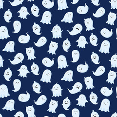 Seamless pattern with different cute ghosts. Vector illustration
