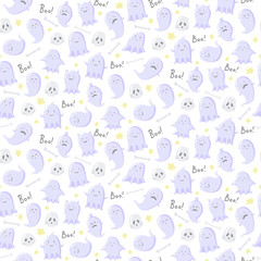 Seamless pattern with different sute ghosts, skulls and bones