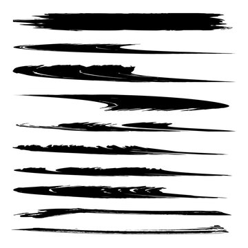 Vector collection or set of black paint hand made creative brush strokes