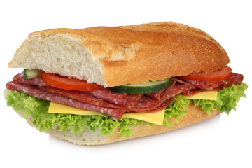 Belegtes Baguette zum Frühstück mit Salami Schinken Freistelle