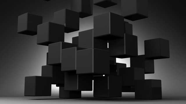 Loop Able Black Cube Abstract On Black Background.
