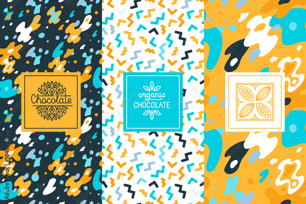 Poster Vector set of design elements and seamless pattern for chocolate