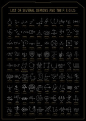 Vector linear witchcraft  poster with demon sigils