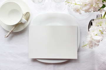 Table card mockup, menu mockup. Wedding fashion photography