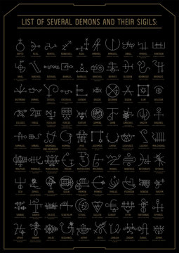 Vector linear witchcraft  poster with demon sigils