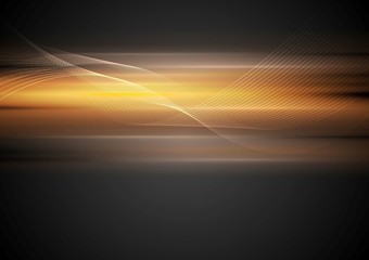 Shiny glowing orange waves on dark background