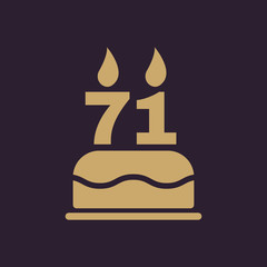 The birthday cake with candles in the form of number 71 icon. Birthday symbol. Flat