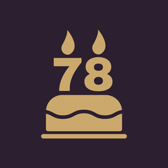 The birthday cake with candles in the form of number 78 icon. Birthday symbol. Flat