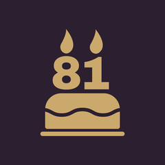The birthday cake with candles in the form of number 81 icon. Birthday symbol. Flat