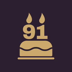 The birthday cake with candles in the form of number 91 icon. Birthday symbol. Flat