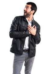 Man with leather jacket in love