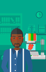 Man with three D printer.