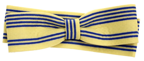Hair bow tie yellow with blue stripes
