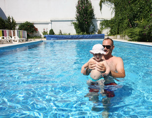 Swimming lessons in the pool