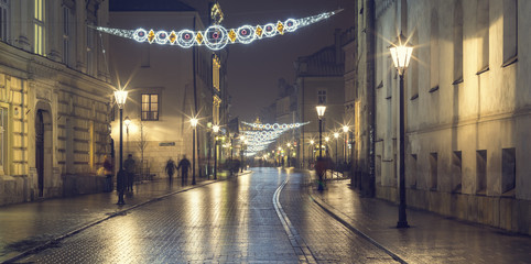 Fototapeta na wymiar panorama of street in Krakow in Poland