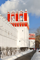 Tower and wall of Novodevichy Convent. In 2004, it was proclaimed UNESCO World Heritage Site