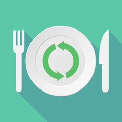 Long shadow tableware illustration with a round recycle sign