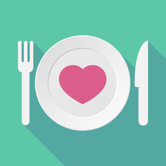 Long shadow tableware illustration with a heart