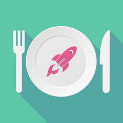 Long shadow tableware illustration with a rocket