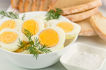 boiled eggs in  white dish
