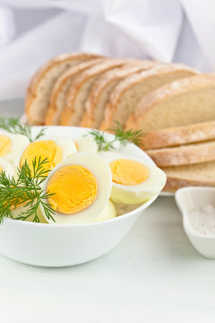 boiled eggs in  white dish