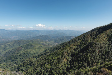 mountain gap, mountain layer with bright sunset on the sky at Doi Tu Lay (Mon Tu Lay) , Tak province Thailand